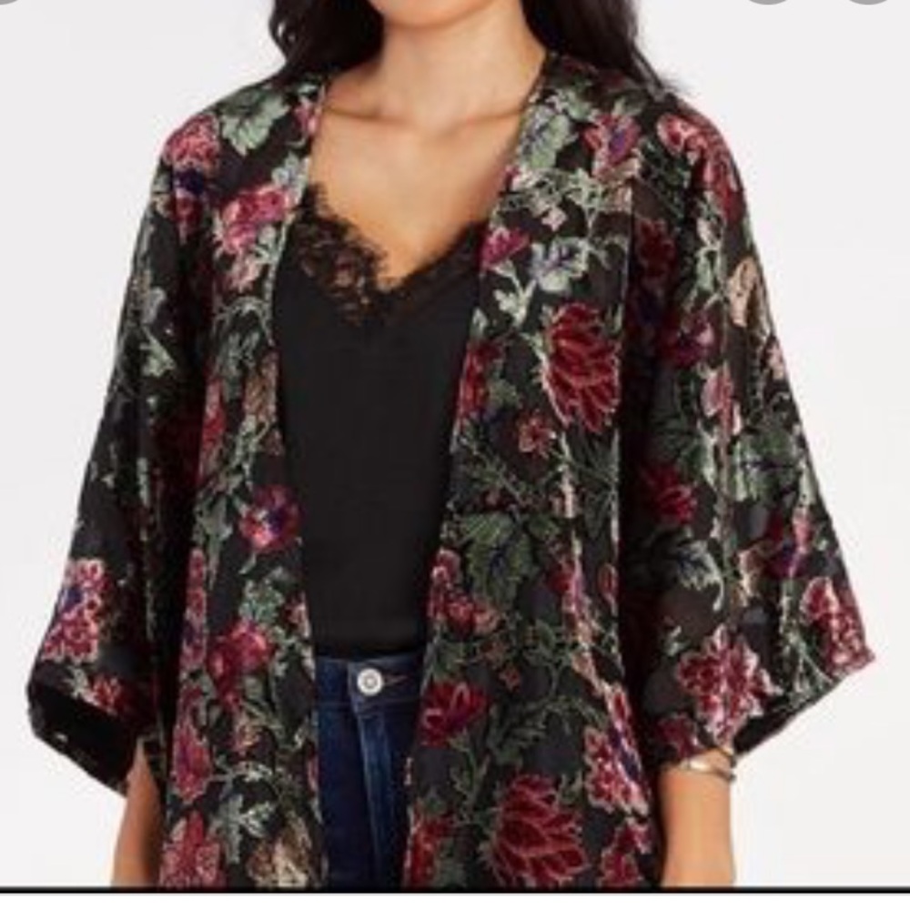 Evereve Feathers by Tolani velvet burnout Kimono